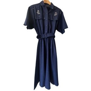 Vintage Moonlighting Denim Western Dress~Embellished~Belted~NFR~Sz 14